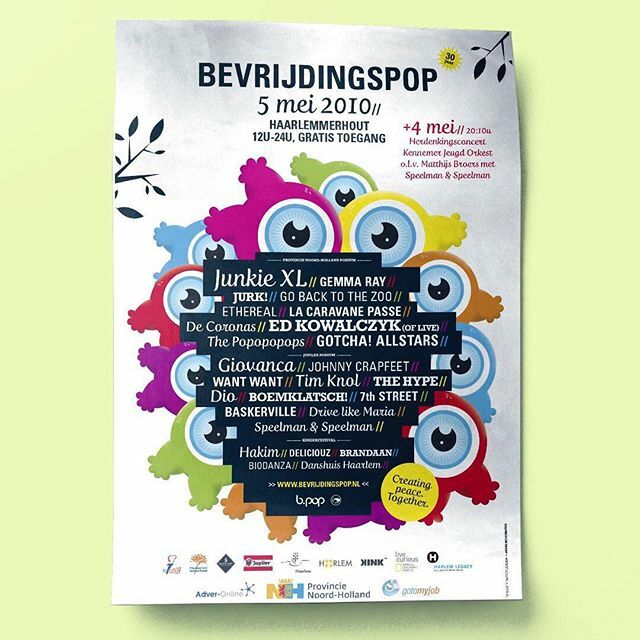 Image for In 2010 vierde @bevrijdingspop haar 30e editie, en zorgden wij voor een feestelijke, kleurrijke huisstijl. We ontwierpen naast alle banners en signage, 3 feestelijke stagedesigns en deze festivalposter. #posterspree
